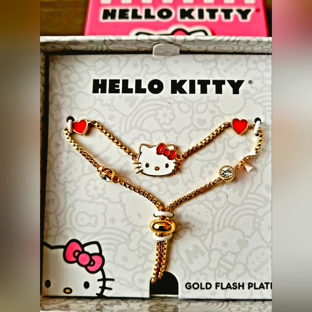 Sanrio Flash Yellow Gold Plated Station Heart and Crystal Bracelet